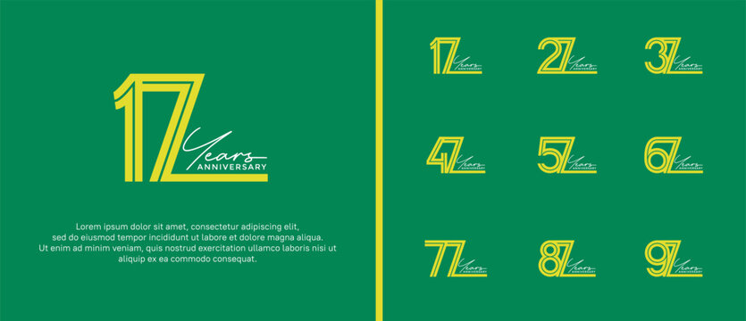 anniversary vector logo set, yellow color and white handwriting can be use for celebration