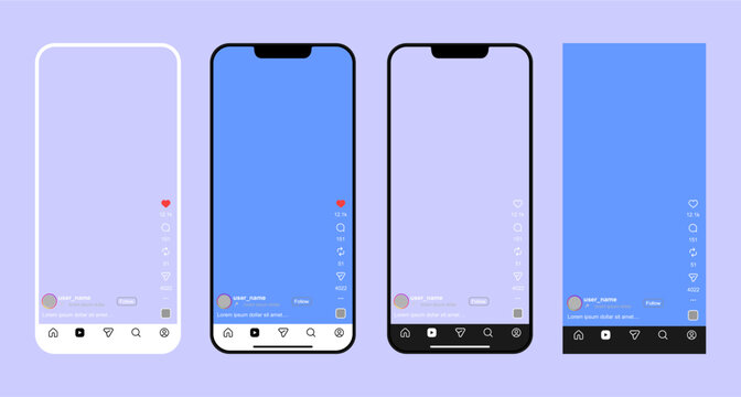 instagram social media post home screen user interface on smartphone mockup. instagram reel vector template frame layout with latest updates 2026

