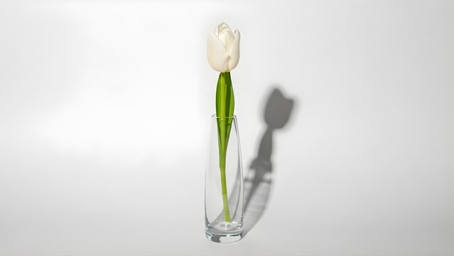 Minimalist White Tulip in Glass Vase &ndash; Clean Modern Floral Still Life, Soft Light and Neutral Background for Elegant Branding, Decor, and Product Design