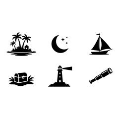 Fototapeta premium Nautical icon set, silhouette style, white background