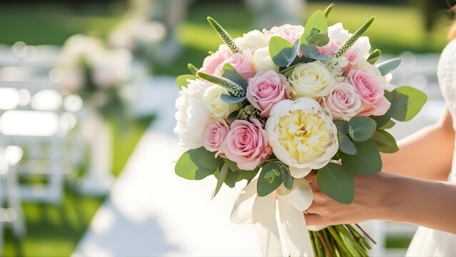 Luxury Bridal Floral Arrangement &ndash; Pastel Wedding Bouquet Close-Up, Perfect for Romantic Events, Branding, and Celebration Background