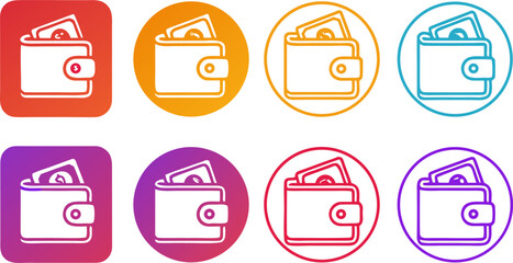 Fototapeta premium Flat collection of wallets with coins in various colors flat wallet purse