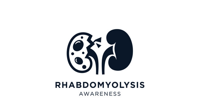 Illustrated kidney rhabdomyolysis awareness medical logo design.