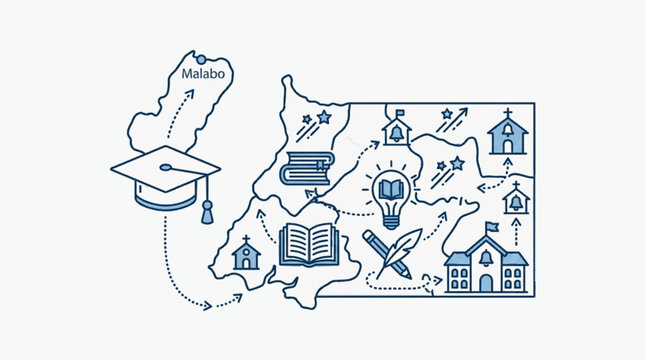 Education map of Guinea Bissau with symbols of learning.