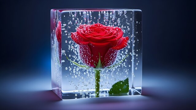Ice-Covered Bloom with Clear Frozen Detail &ndash; Unique Conceptual Red Flower Image for Cold Aesthetic, Advertising, and Contemporary Art Design