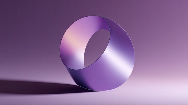 Gleaming metallic Mobius strip casts shadow on purple background