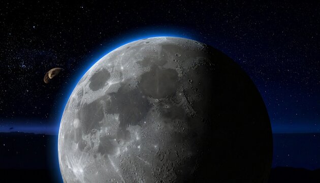 Close-up of a full moon with lunar surface details visible.
