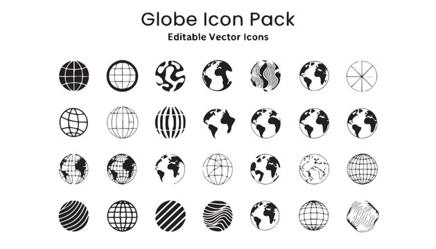 Globe Icon Pack: Collection of Diverse Earth Planet Vector Illustrations
