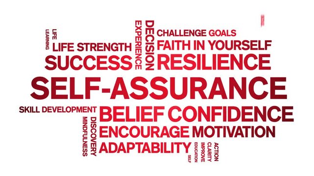 Self-Assurance animated word cloud-text design animation tag kinetic typography seamless loop.