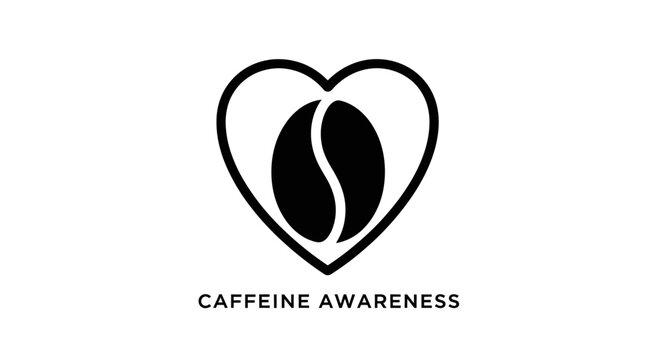 Black Heart Shaped Coffee Bean Caffeine Awareness Logo Design.