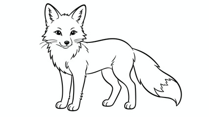Obraz premium Minimalist fox line art vector, hand drawn wild animal coloring page, black and white forest fox illustration for kids education