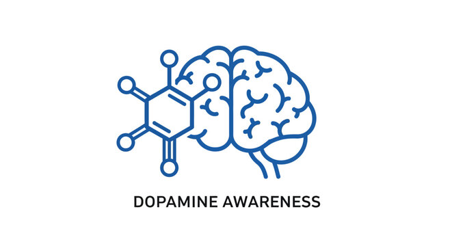Dopamine Chemical Structure Combined With Brain Illustration.