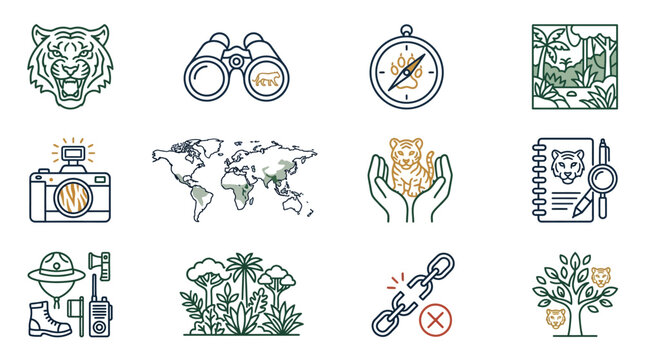 Various travel and nature icons.
