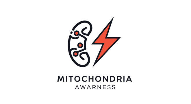 Mitochondria Awareness Logo with Lightning Bolt Symbol Design.