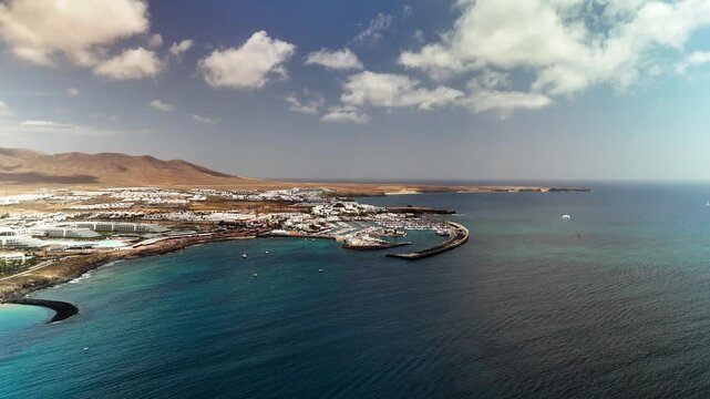 Aerial view of Rubicon coast and Castillo del Aguila, Playa Blanca, Lanzarote