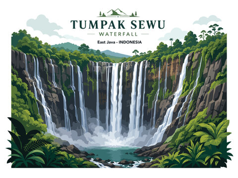 Illustration of the TUMPAK SEWU Waterfall Landscape Design 01