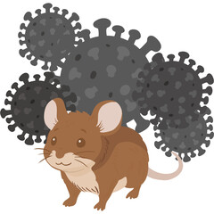 Educational illustration of a hantavirus concept featuring a brown rat inside a stylized virus shape.