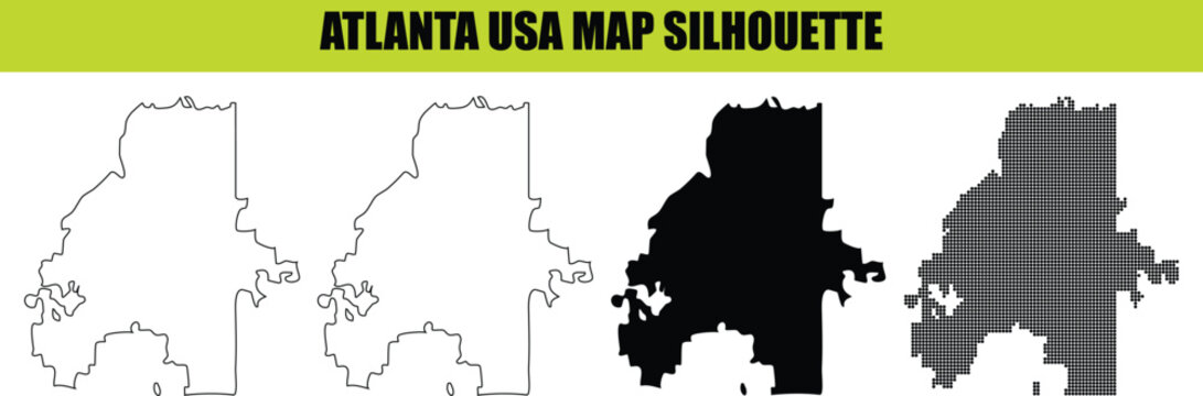 Atlanta city map silhouette isolated on transparent background vector design for geography educational project.