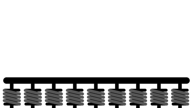 A horizontal row of multiple coil springs arranged in a line on a dark background, representing a spring set collection for mechanical or suspension use