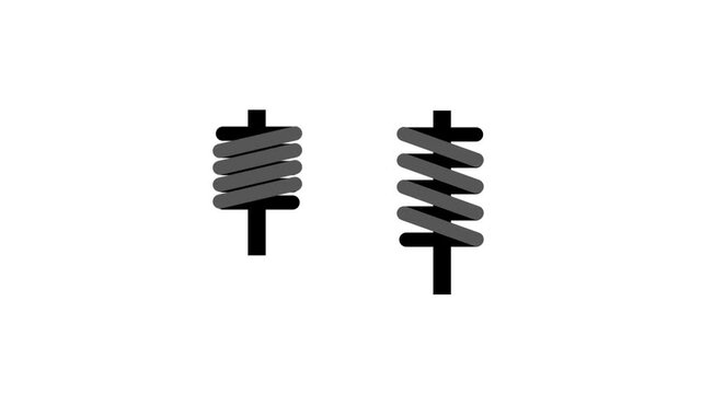 Two coil springs with bolt heads viewed from above in a top-down perspective, showing a compact dual spring and fastener mechanical assembly component