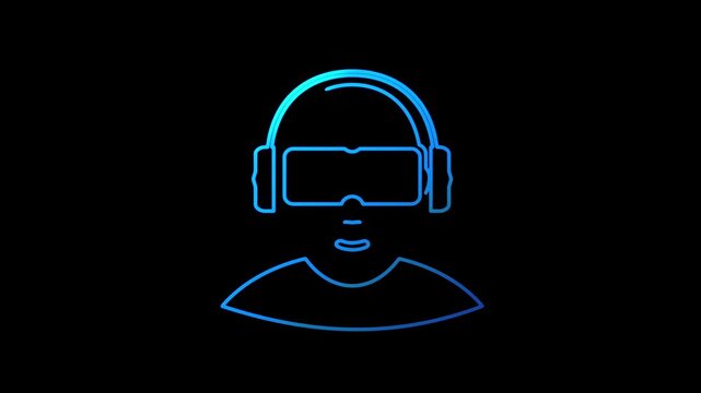 Virtual reality VR line symbol loopable background. Cyber technology abstract concept icon seamless and loop simple animation.
