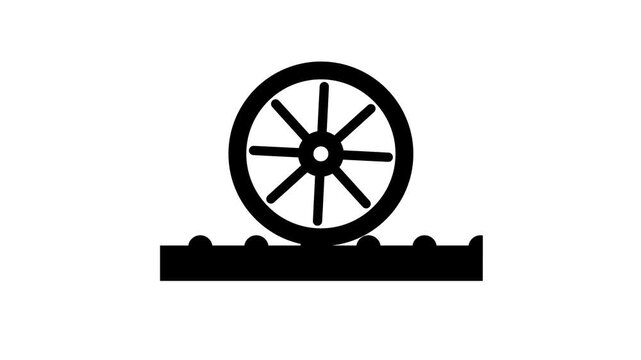 A single automotive wheel mounted on a platform or stand, depicted in black outline design representing tire display, balancing service or wheel alignment setup