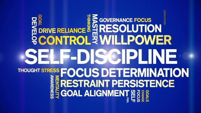 Self-Discipline animated word cloud-text design animation tag kinetic typography seamless loop.