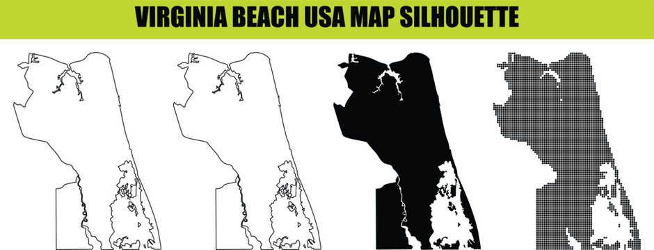 Virginia beach city map silhouette isolated on transparent background vector design for educational projects.