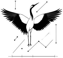 Obraz premium A crane stands with outstretched wings on a graph background symbolizing growth and freedom in business and nature