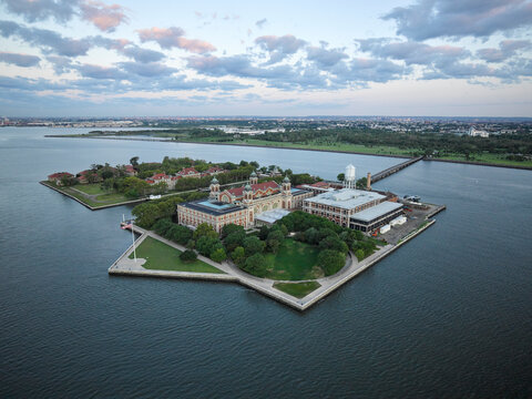 USA, Upper New York Bay, Aerial photograph of Ellis Island