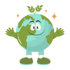 Fototapeta premium Adorable Planet Earth Character Illustration in Cartoon Design.