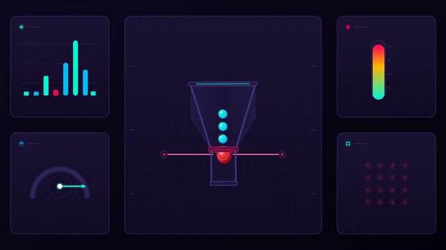 Data processing animation on a futuristic digital dashboard