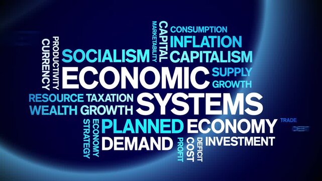 Economic Systems animated word cloud-text design animation tag kinetic typography seamless loop.