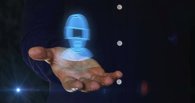 Virtual reality VR 3d symbol over man hand. Cyber technology icon abstract concept seamless and loopable.