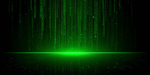Abstract green glowing digital wave background with particles, light lines, colorful gradient energy motion illustration wallpaper backdrop © md bahar
