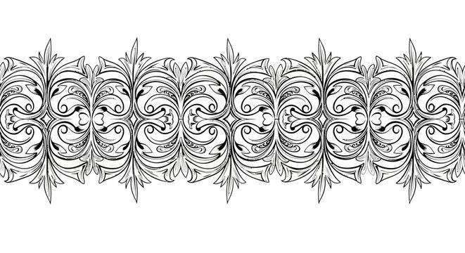 Intricate vintage ornamental border design illustration black and white.