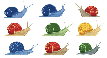 Colorful Snails in Various Shades Moving. © viera