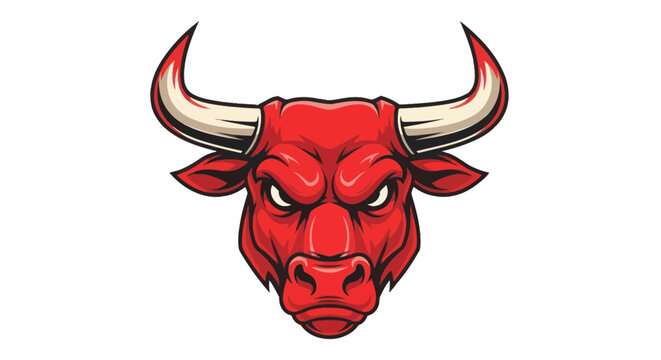 Red Bull Head Cartoon Illustration.