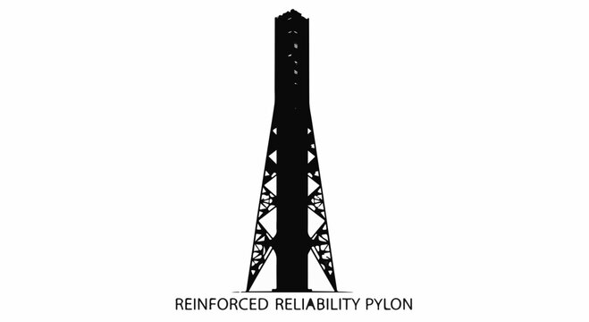 Striking silhouette of a reinforced electricity pylon against a white background