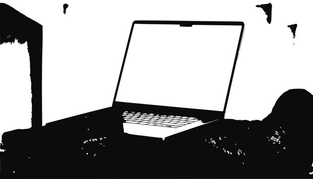 Modern Laptop Open on a Desk, Blank Screen, Minimalist Design, Technology Concept