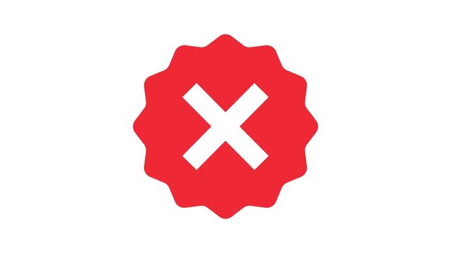 Red cross wrong check mark, doodle X cross Mark, wrong Grung check mark animation, symbol of cancel, deny, wrong or incorrect, symbol appear in a circle isolated. Transparent Background.