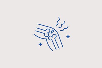 Obraz premium Human knee joint bones with ache lines line icon for orthopedics for clinical diagnostic apps. Useful vector illustration for arthritis tracking, joint pain checkers, or medical databases.