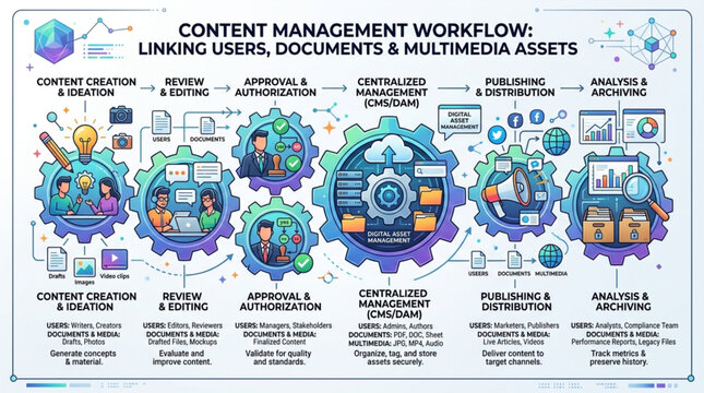 Content Management Workflow: Linking Users, Documents, and Multimedia Assets with Digital Processes