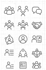 Fototapeta premium Social interaction icons set on grid background for communication and networking