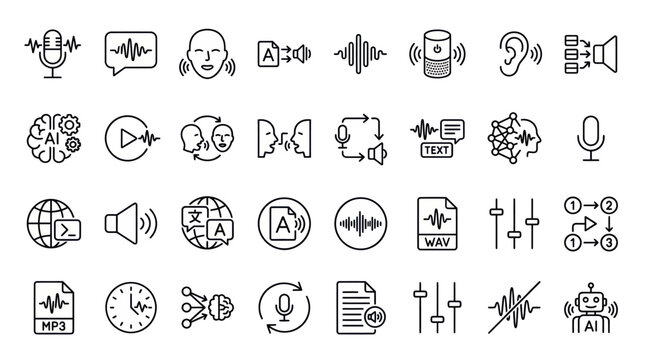 Vector icons of audio and speech recognition technology