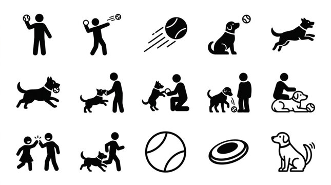 Black and White Dog and Human Activity Icons