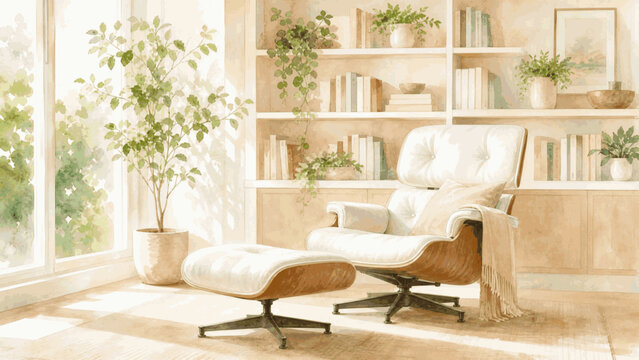 simple home relaxing spot:reading nook isolated watercolor vector illustration svg