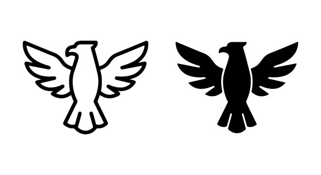 Eagle icon set, majestic bird symbol, black and white vector graphics, freedom and power emblem