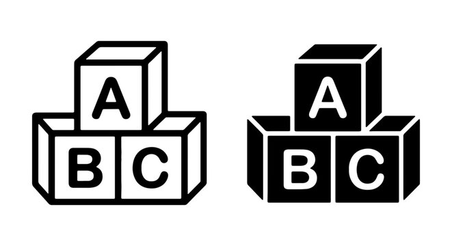 ABC Blocks Icon Set, Simple Vector Graphics for Learning and Play, Educational Toy Symbols