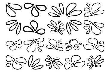 Obraz premium Abstract Splash and Liquid Drop Elements in Doodle Outline Style Featuring Decorative Water Splash Shapes for Logo Branding and Creative Design Projects